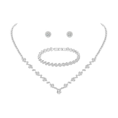Silver Tennis Necklace and Bracelet Set for Women Wedding Jewelry Sets for Brides Earrings Prom Bridesmaid Jewelry - color: Silver03