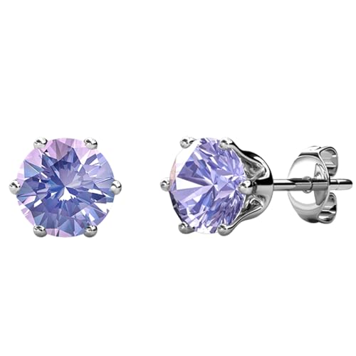 Cate & Chloe 18k White Gold-Plated Birthstone Stud Earrings with Solitaire 1ct Simulated Diamond Crystals, Ruby Birthstone Earrings for Women, Gift for Her on Christmas, Anniversary, Birthday