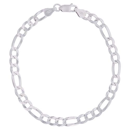 14K Gold or Rhodium Plated Silver Figaro Chain For Men | 1mm-13mm Thick | Solid 925 Figaro Italian Necklaces For Men - style: 5.50MM- White