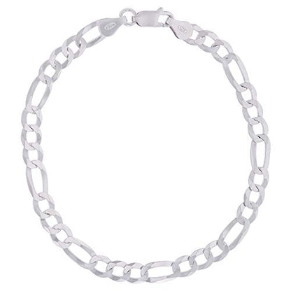 14K Gold or Rhodium Plated Silver Figaro Chain For Men | 1mm-13mm Thick | Solid 925 Figaro Italian Necklaces For Men - style: 5.50MM- White