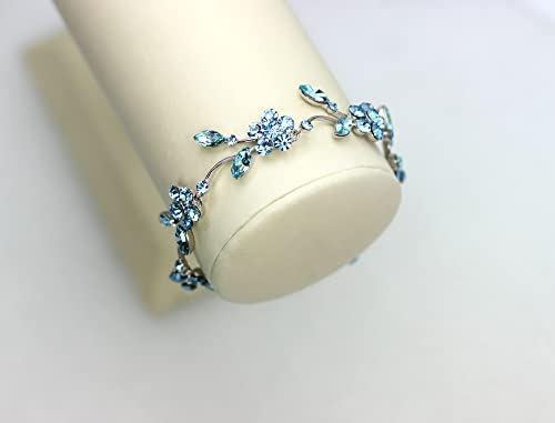 Faship Gorgeous Rhinestone Crystal Floral Necklace Earrings Set - color: Aqua / Matching Bracelet