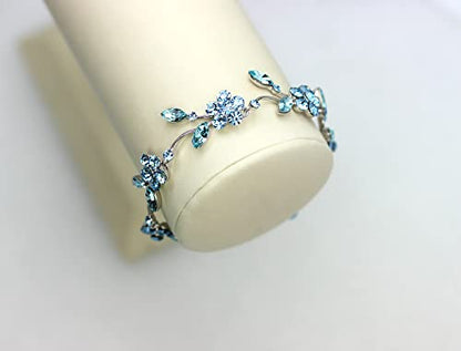 Faship Gorgeous Rhinestone Crystal Floral Necklace Earrings Set - color: Aqua / Matching Bracelet