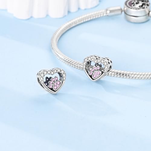 925 Sterling Silver Charm for Bracelet Necklace Women Dangle Pendant Beads | Love Faith Mom Ocean travel Butterfly Party Charm Beads Pendants DIY Jewelry Gift - color: love paw print charm