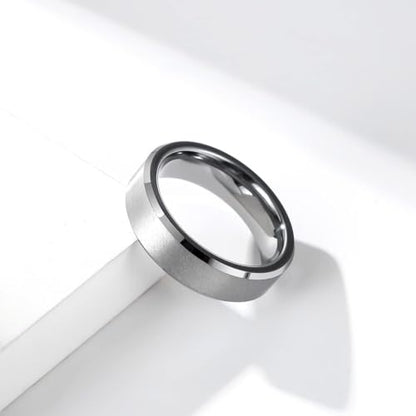 Stainless Steel Wedding Band Ring For Men Women | Sandblasted matte finish, 4mm/6mm/8mm widths, steel/black/gold-tone colors, everyday wear, wedding - color: Matte-6mm-Silver