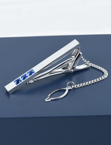 Men's Classic Luxury Zircon Crystal Tie Clip Silver Tone Light Brass Regular Necktie Tie Clip for Wedding Groomsmen Grooms Business Anniversary - style: Royal Crystal