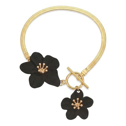 Flower Anklets for Women Trendy Flower Ankle Bracelet Boho Floral Anklet Summer Beach Anklets Jewelry for Women - color: Black