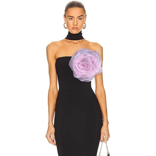 10inch Extra Large Flower Brooch Pin for Women Fashion Dainty Organza Satin Fabric Big Camellia Brooches Lapel Pins Wedding Dance Party Dress Accessories Exaggerated Jewelry Gift - color: 10 inch Pink