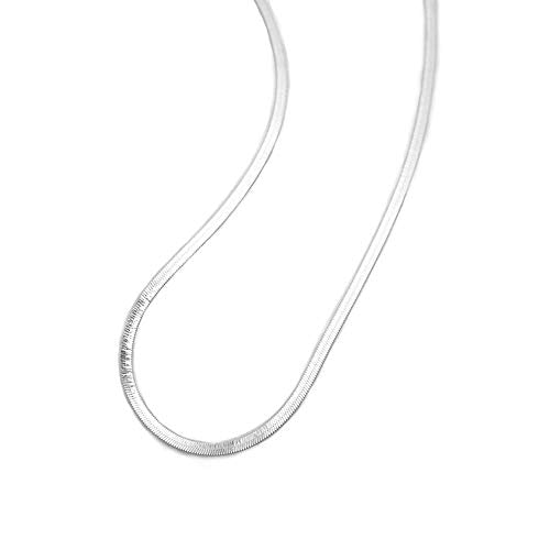 2mm Snake Chain Choker Necklace for Women 925 Sterling Silver 14K Lightweight Crafted Herringbone Magic Thin Flat Chain Claw Clasp Dainty Necklace 18 inch