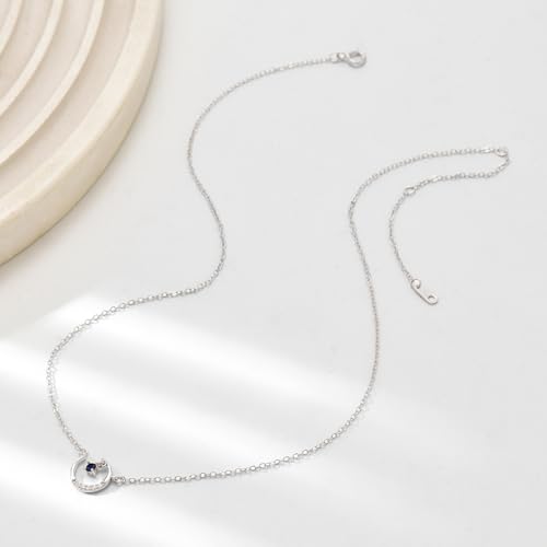 925 Sterling Silver Dainty Crescent Moon Necklace for Women | 14K Gold Plated White Cubic Zirconia Moon and Star Pendant Choker Necklace to Daughter Mother Trendy Wedding Jewelry Gifts - color: Silver C