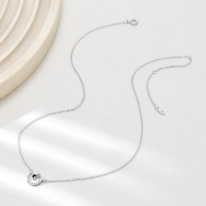 925 Sterling Silver Dainty Crescent Moon Necklace for Women | 14K Gold Plated White Cubic Zirconia Moon and Star Pendant Choker Necklace to Daughter Mother Trendy Wedding Jewelry Gifts - color: Silver C
