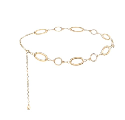Waist Chain Belt Women Circle O-Ring Metal Link Body Chains Plus Size Gold Tone Chain Belt Fashion Waist Jewelry for Dress - color: Gold-43inch