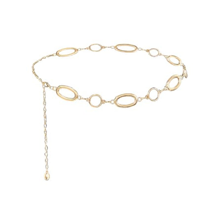 Waist Chain Belt Women Circle O-Ring Metal Link Body Chains Plus Size Gold Tone Chain Belt Fashion Waist Jewelry for Dress - color: Gold-49inch