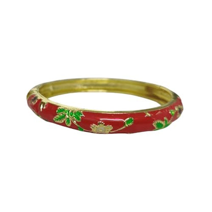 Cloisonne Bracelet For Women, Chunky Bangle Trendy Cute Flower Enamel Bangles Multi Tone Engraved Cuff Gold Plated Bracelets Stackable Wife Jewelry Friendship Gift - color: Blue&Red Set