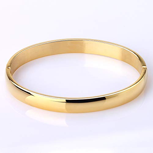 Stainless Steel Bracelet for Women Girls High Polished Bracelet Grooved Cuff Bangle 7" - style: 6mm Wide