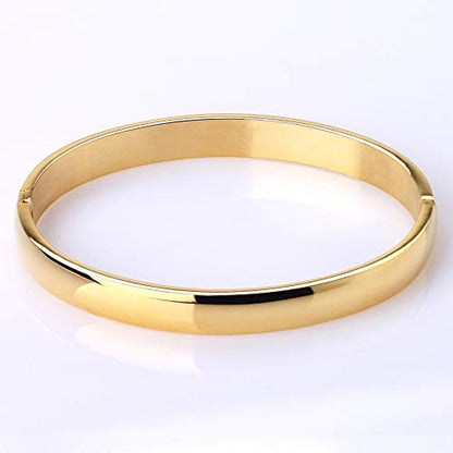 Stainless Steel Bracelet for Women Girls High Polished Bracelet Grooved Cuff Bangle 7" - style: 6mm Wide