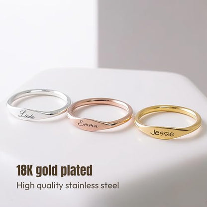 Custom Ring for Women 925 Sterling Silver Name Rings Personalized Initial Ring Engraved Stackable Letter Ring Christmas Birthday Gifts For Mom Grandma Sisters Girlfriend - color: Style 2-Gold