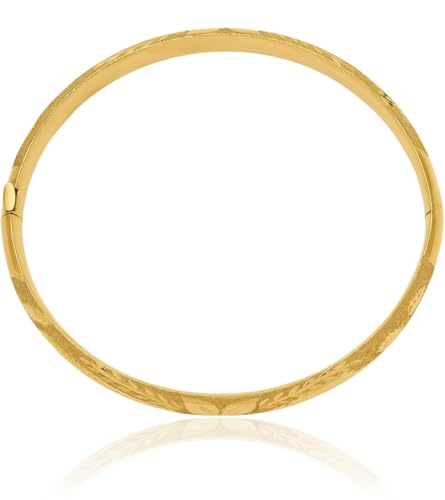 IceCarats 14K Solid Yellow Gold Hinged Bangle Bracelet, 7 inch | Diamond Cut, Polished, Matte