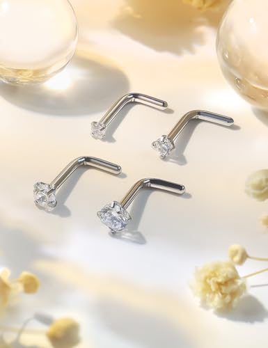 20/18G Nose Rings Chain Across Nose Piercings for Women Men Surgical Steel Double Chains Corkscrew l Shaped Bar - size: L Shape, 18g(1.0mm)