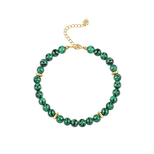 POTESSA Healing Stone Beaded Bracelets for Women Semi-Precious Gemstones Bracelets Pearl Beaded Bracelet Adjustable Strand Bracelets 6MM - color: Malachite