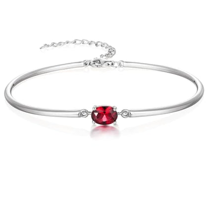 Moissanite/Sapphire/Ruby/Emerald Cuff Bracelet 1 Carat Oval Cut Center Stone Inlaid 925 Sterling Silver 14K Gold Plated Adjustable Birthstone Bangle for Women fit Wrist 5-7.5 Inch - color: Ruby Silver