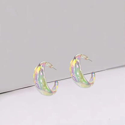 Acrylic Resin Earrings 70s 80s Colorful Hoop Earrings C Shape Trendy Chunky Cute Candy Earrings Jewelry for Women - color: Clear