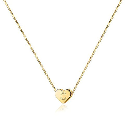 PAVOI 14K Gold Plated Tiny Heart Necklace | Dainty Necklace for Women | Personalized Letter Heart Choker | Adjustable Slider - style: - C