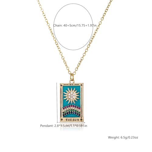 LUREME Punk Tarot Necklace - Gold Rectangle Pendant with Strass Zircon Sun/Moon/Star Design for Women (nl006354) - color: Multi Sun