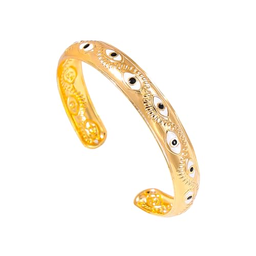 Evil Eye Bracelet, Chunky Gold Bangle Silver Boho Bracelets Open Bohemian Trendy Statement Adjustable Stainless Steel For Women Jewelry Gifts - color: Gold White Eye