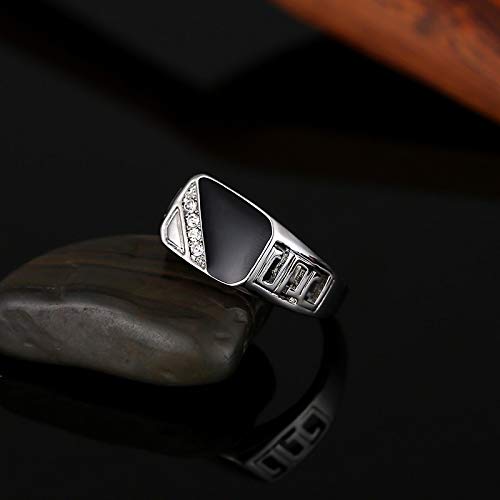 Men's Geometric Black Onyx Ring,Men's Square Ring 925 Sterling Silver /14K Gold Resin Inlay Cubic Zirconia Fashion Statement Ring for Men Fashion Statement Jewelry(Silver，Size 10) - color: Silver, size: Size 10