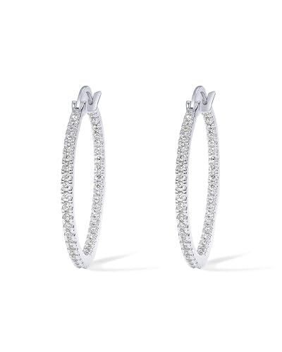 PAVOI 14K Gold Plated 925 Sterling Silver Post Cubic Zirconia Hoop Earrings | 925 Sterling Silver Posts, Cubic Zirconia Hoop Earrings for Women, Rhinestone Hoop Earrings, Sparkly Hoops - color: White Gold, size: 30 Millimeters