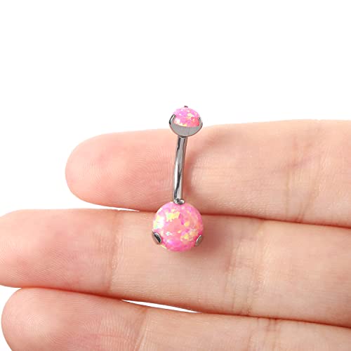 VOJO G23 Titanium Belly Button Rings Cubic Zircon Opal Hypoallergenic Threaded 14G Diamond Navel Body Piercing Jewelry Birthstone for Women - color: Claw Pink Opal
