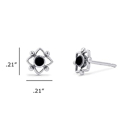 Boma Jewelry Sterling Silver Flower Shaped Dot Stud Earring - color: Onyx