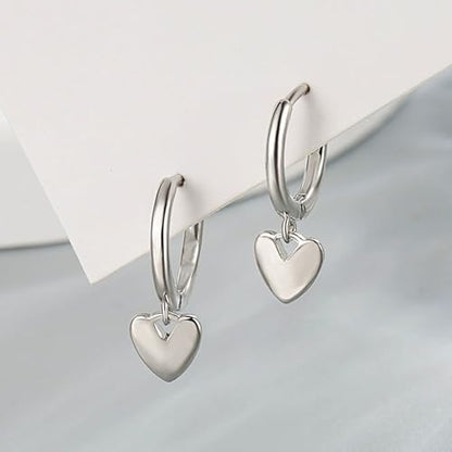 Valentines Day Earrings for Women Heart Earrings for women Gold Silver Heart Huggie Hoop Dangle Drop Earrings Small Simple Hypoallergenic Jewelry - color: A:Silver Heart Earrings