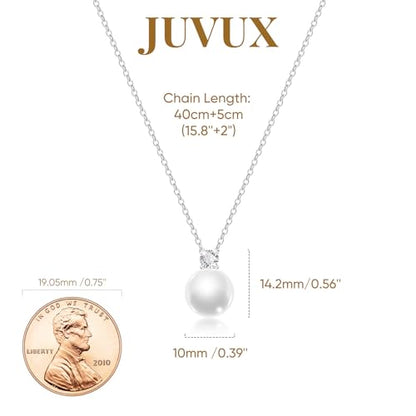 Pearl Necklace for Women 925 Sterling Silver Single Pearl Jewelry with Shell Pearl Pendant - Dainty Choker Necklace Suitable for Anniversary, Wedding, Birthday Gifts - color: CZ Silver