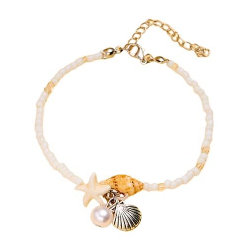 Shell Starfish Bracelet Seahorse Conch Starfish Sea Shell Pearls Charm Stone Bracelet Statement Bohemian Sea Themed Beach Jewelry for Women - color: White A