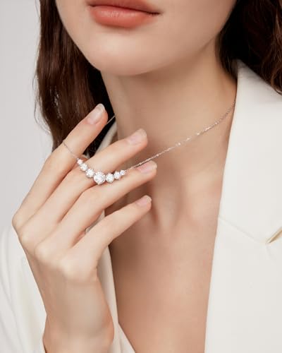 7 Stones Moissanite Necklace for Women, 18K Gold Plated Sterling Silver | 2.2-7.6 Carat Smile Moissanite Pendant Necklace, Anniversary Birthday Gifts for Women, Jewelry Gift for Wife Girlfriend