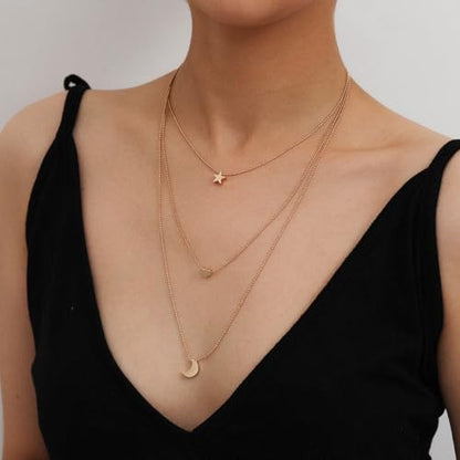 Crescent Moon and Star Pendant Necklace for Women,NecklaceDainty Gold Pendant Necklaces Delicate Minimalist Jewelry Teen Girls Birthday Gifts
