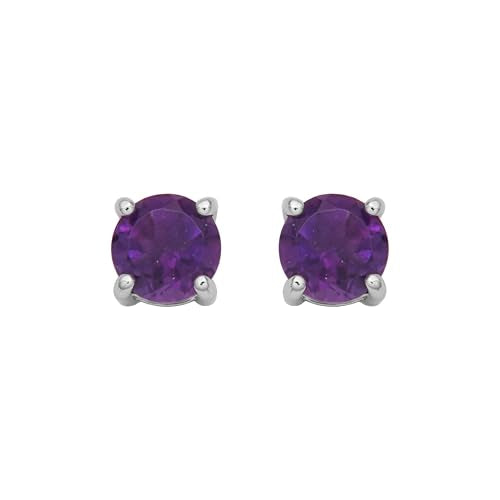 Amazon Essentials Sterling Silver Round Birthstone Stud Earrings - color: Purple Amethyst, February