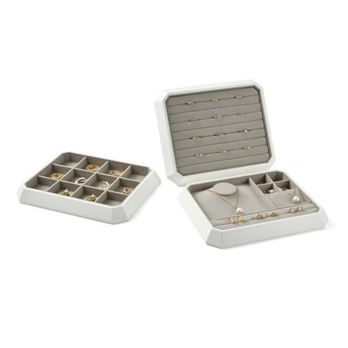 Premium PU Leather Stackable Jewelry Ring Display Tray Ring Earring Display Holder Organizer Showcase(Grey) - color: Grey, size: Ring Tray