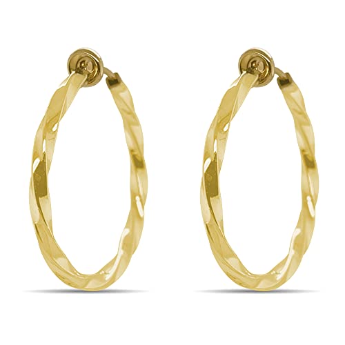 Clip On Spring Hoop Earrings for Non-Pierced Ears - color: Gold-Tone Twisted, size: 30mm