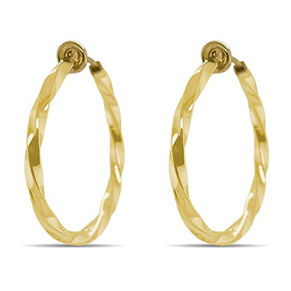 Clip On Spring Hoop Earrings for Non-Pierced Ears - color: Gold-Tone Twisted, size: 30mm