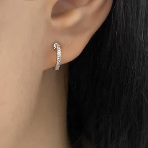 Clip On Hoop Earrings for Women Non Pierced Cubic Zirconia Huggie Hoops 14K Gold Plated CZ Clip On Earrings Adjustable No Piercing Fake Earrings - color: Silver, size: 10 MM