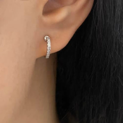 Clip On Hoop Earrings for Women Non Pierced Cubic Zirconia Huggie Hoops 14K Gold Plated CZ Clip On Earrings Adjustable No Piercing Fake Earrings - color: Silver, size: 10 MM