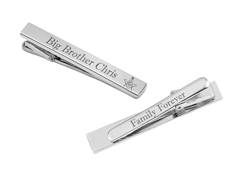Personalized Silver Tie Clip For Freemasons Engraved Free - Custom Masonic Gift - Mason Tie Bar | Free Engraving - Ships From USA