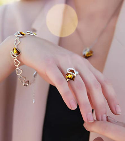 Leafael Infinity Love Women's Adjustable Crystal Heart Ring with Birthstone Crystals Healing Stones, Jewelry Gifts for Women, Birthdays Valentine's Day, Silver-Tone, Open End, Size 6.5-8 - color: 16d-November-Balance-Amber Brown