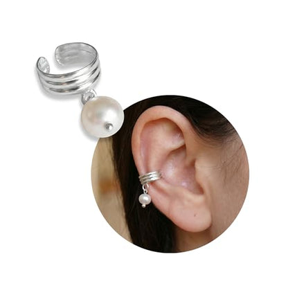 925 Sterling Silver Ear Cuff, Handmade Single Band Adjustable Non Piercing Clip On Cartilage Earring, Minimalist Ear Wrap Faux Piercing Jewelry for Women - style: Pearl