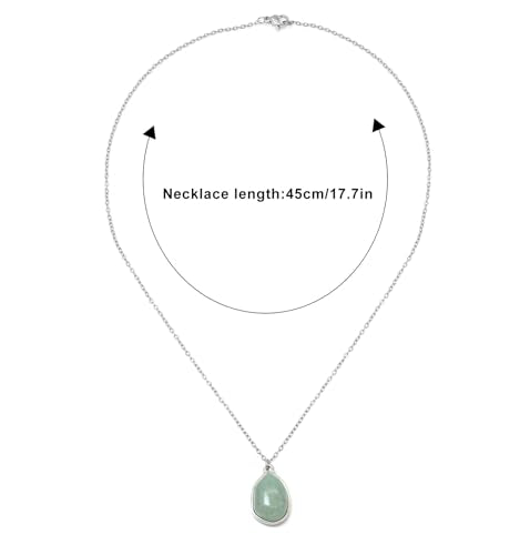 Stone Pendant Necklaces Gemstone Dangle Necklace 18K Gold Plated Teardrop Pendant Necklace for Women - color: Green Silver