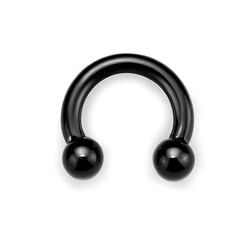 G23 Titanium Septum Ring Horseshoe Pincher Spike Nose Piercing Jewelry | 00/0/2/4/6/8/10/12G Circular Barbell Stretched Body Piercing Jewelry for Women Men,ASTM F136 Titanium Earrings, 10/12/16/19mm - color: Black-Horseshoe Balls, size: 6G(4mm)-16mm