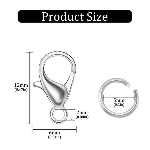 600 Pieces Lobster Clasps and Open Jump Rings Set Lobster Claw Clasps and Closures for Jewelry Making and Bracelets Bracelet Hooks Jewelry Clips(Silver) - color: Silver