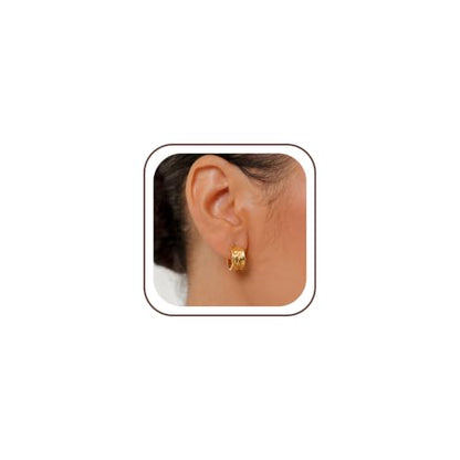 Robaice Chunky Huggie Earring for Women，14K Gold Plated Hoop Earrings | Gold Huggie 925 Sterling Silver Post Earrings, Statement Trendy Hoop Earring，Fashion Lightweight Jewelry Gifts for Women - color: Gold-E